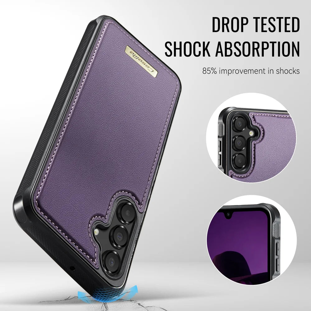 CaseMe For Samsung Galaxy A16 4G / Galaxy A16 5G C69 Series Magnetic Case Leather Coated TPU Phone Cover - Purple - 6