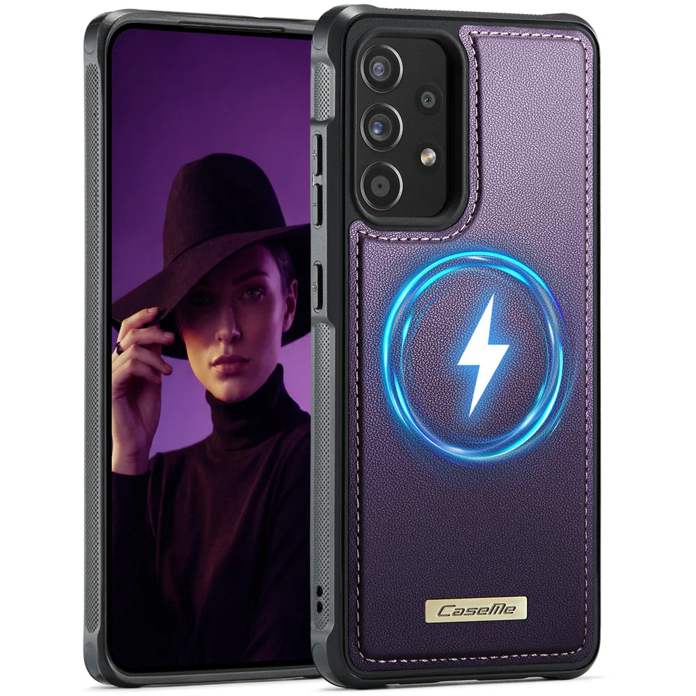CaseMe For Samsung Galaxy A52 4G / Galaxy A52s 5G / Galaxy A52 5G C69 Series Magnetic Case Leather Coated TPU Phone Cover - Purple - 1