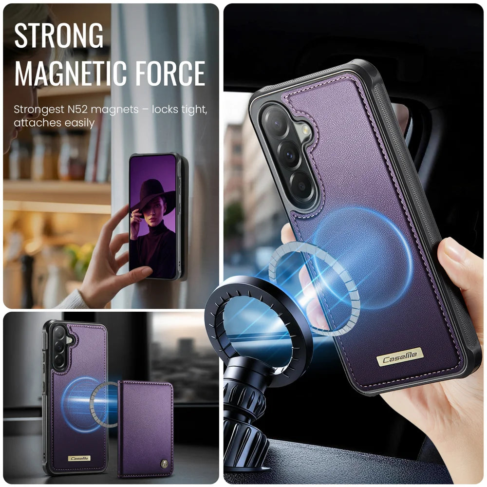 CaseMe For Samsung Galaxy A57 5G C69 Series Magnetic Case Leather Coated TPU Phone Cover - Purple - 4