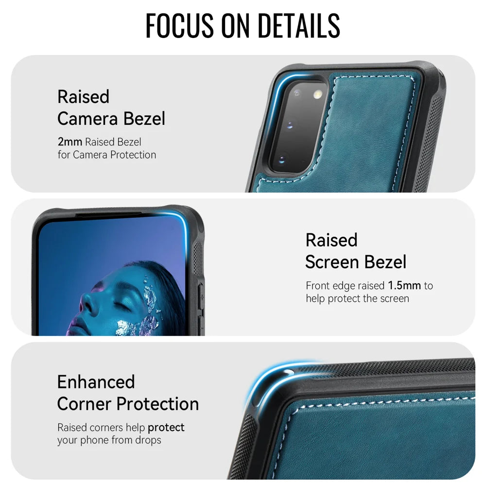 CaseMe For Samsung Galaxy S20 4G / Galaxy S20 5G C69 Series Magnetic Case Leather Coated TPU Phone Cover - Green - 4