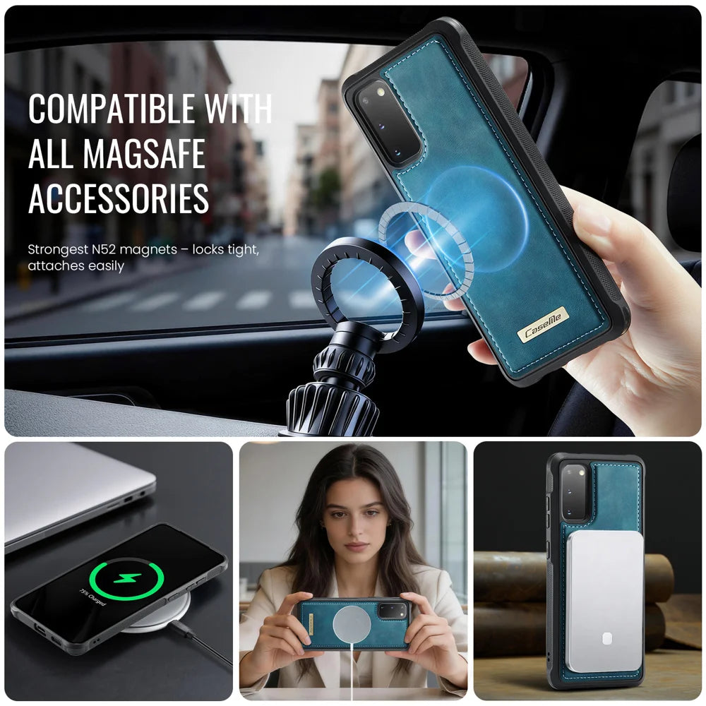 CaseMe For Samsung Galaxy S20 4G / Galaxy S20 5G C69 Series Magnetic Case Leather Coated TPU Phone Cover - Green - 5