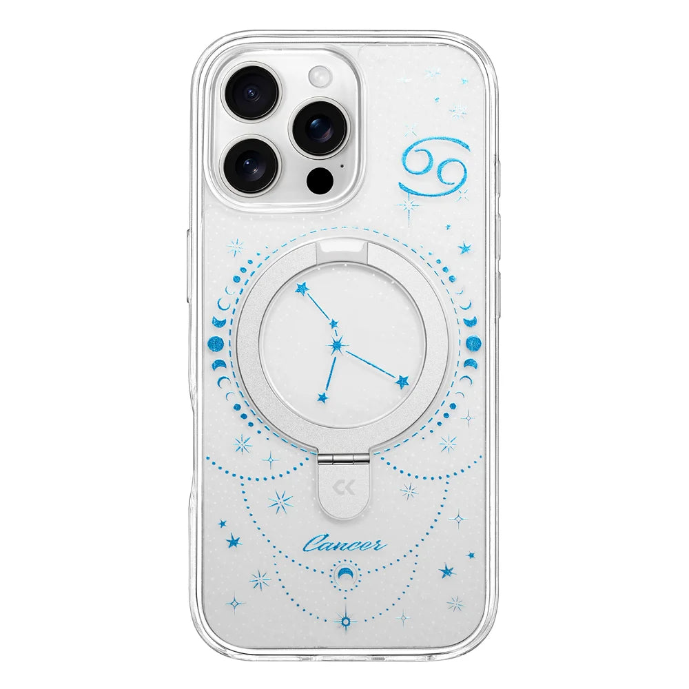 For iPhone 16 Pro CASEKOO Magnetic Case Constellation Pattern Ring Kickstand Shockproof PC + TPU Phone Cover - Cancer - 2