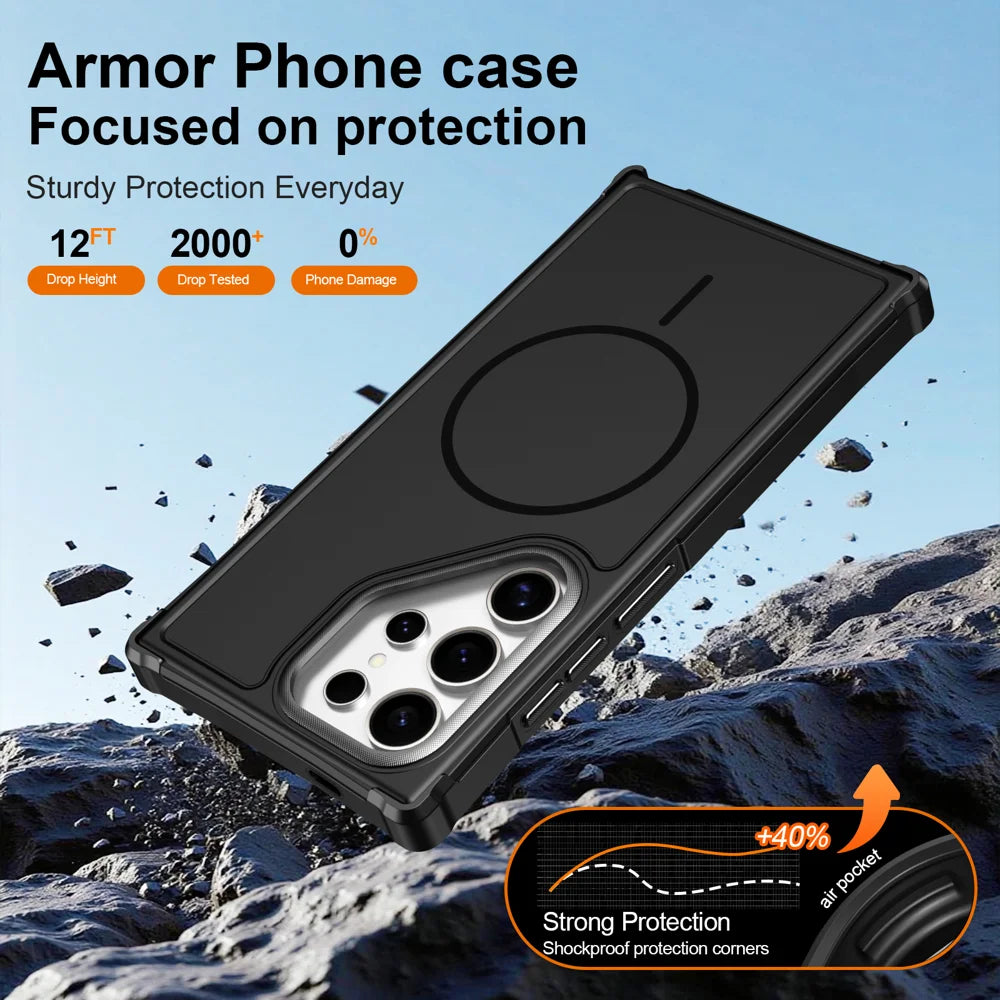 For Samsung Galaxy S24 Ultra Magnetic Case Shockproof TPU PC Protective Cover - Black - 5