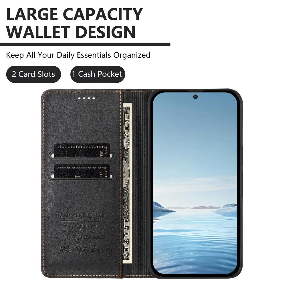 For Samsung Galaxy A27 5G Leather Wallet Case Magnetic Closure RFID Blocking Phone Cover - Black - 4