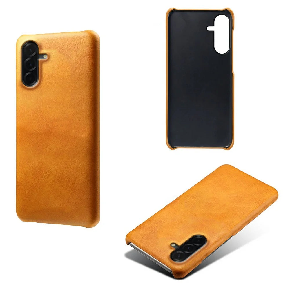 For Samsung Galaxy A37 5G Case Calf Texture PU Leather Hard PC Protective Phone Cover - Orange - 2
