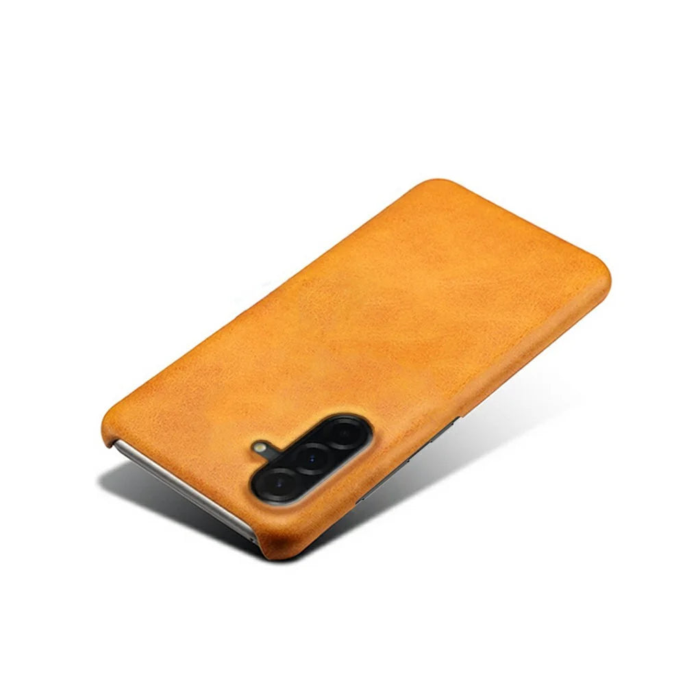 For Samsung Galaxy A37 5G Case Calf Texture PU Leather Hard PC Protective Phone Cover - Orange - 4