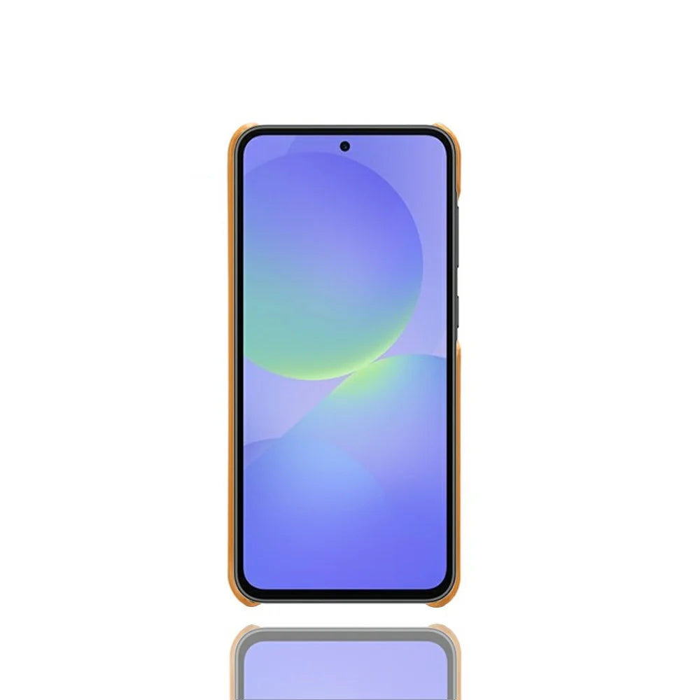 For Samsung Galaxy A37 5G Case Calf Texture PU Leather Hard PC Protective Phone Cover - Orange - 5