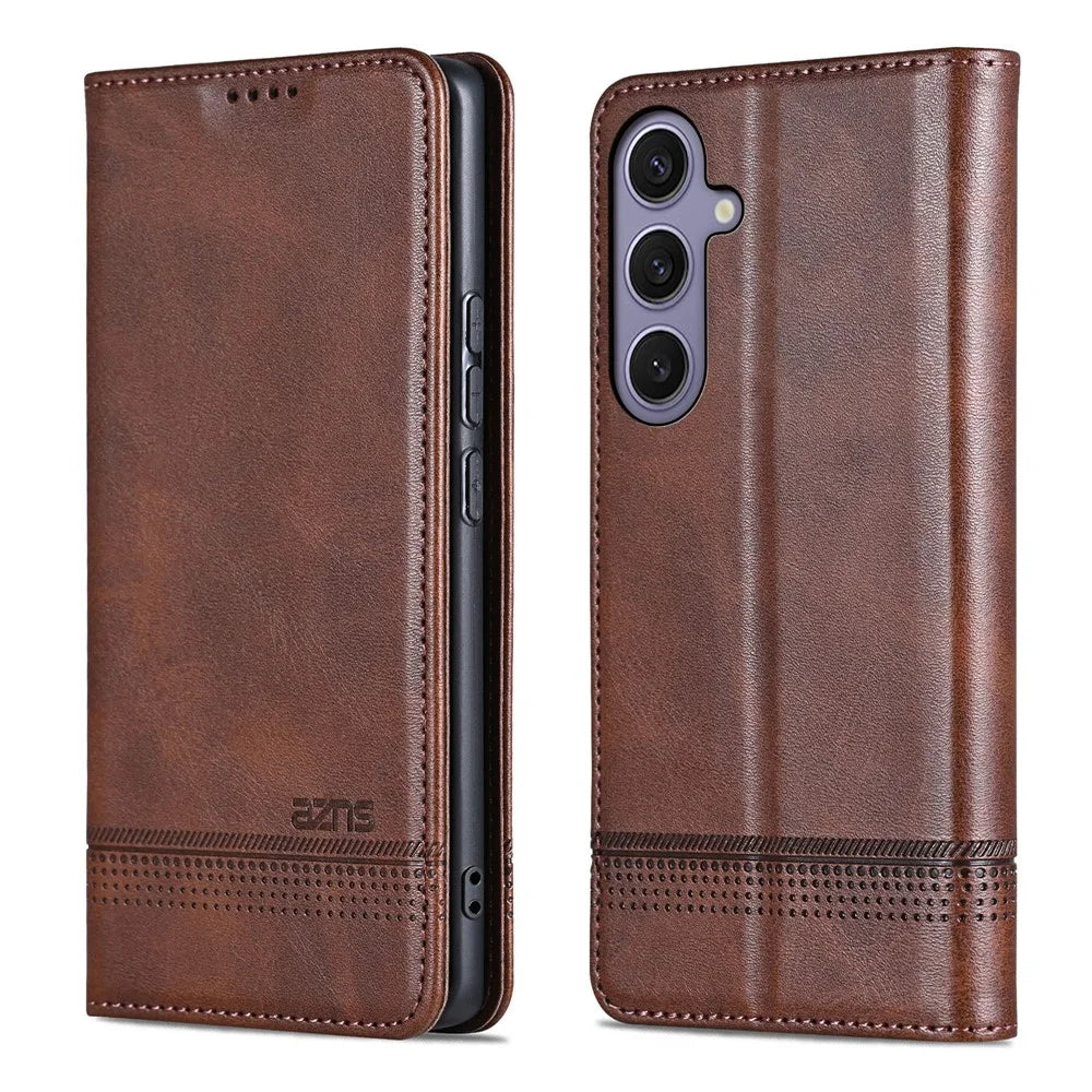 AZNS For Samsung Galaxy A27 5G Phone Case Cowhide Texture PU Leather Wallet Phone Cover - Coffee - 1
