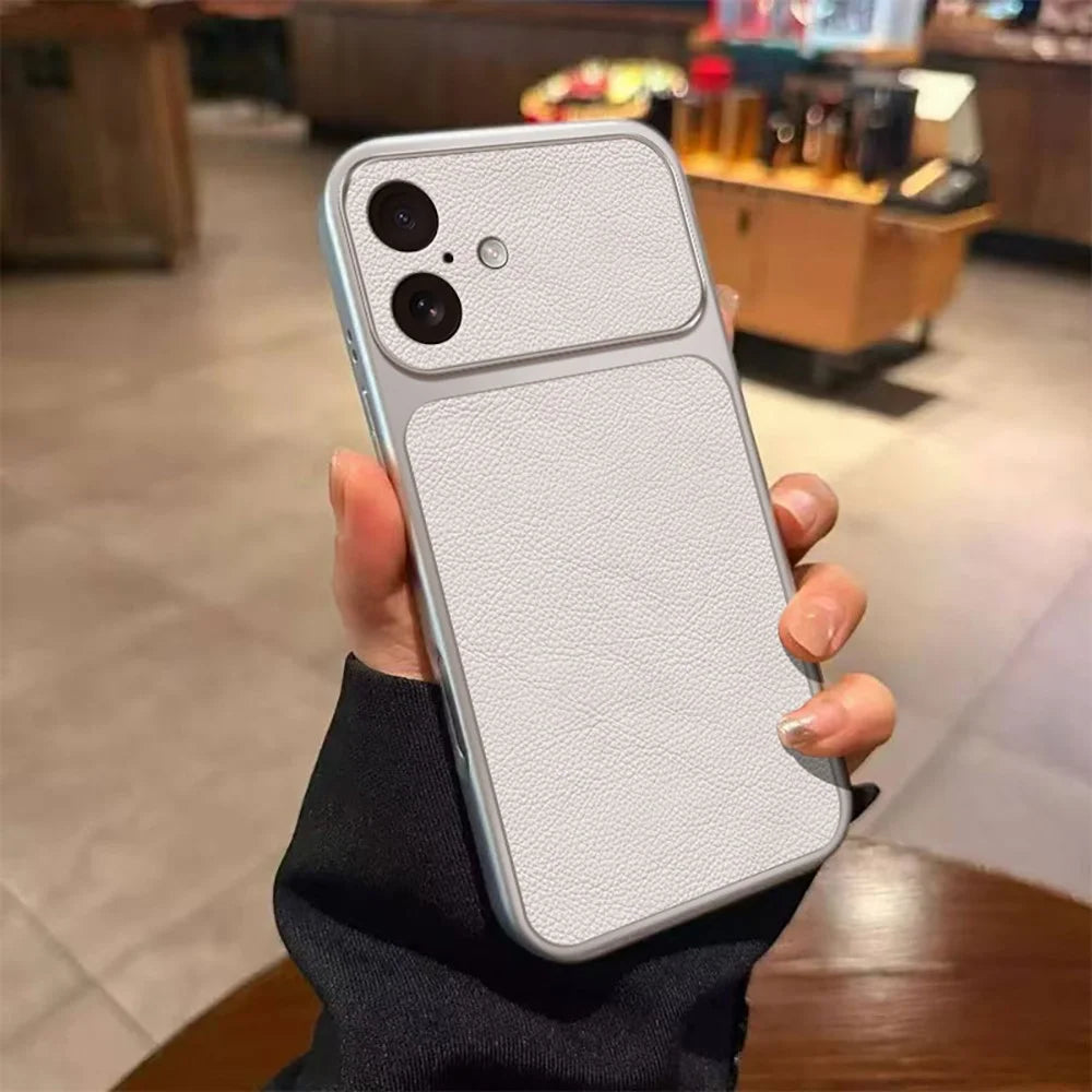 For iPhone 16 Case PU Leather Texture Shockproof TPU Protective Phone Cover - White - 1