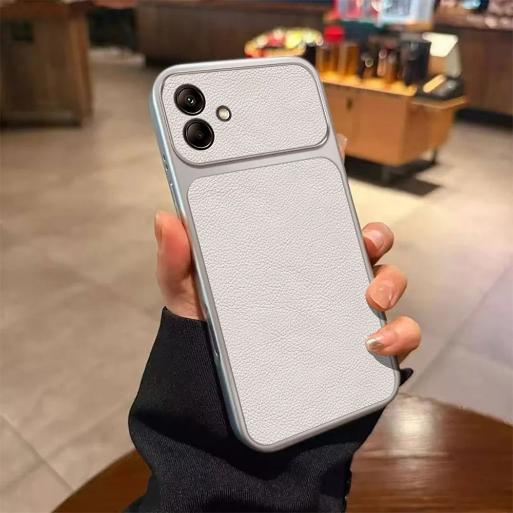 For Samsung Galaxy A06 5G Case PU Leather Texture Shockproof TPU Protective Phone Cover - White - 1