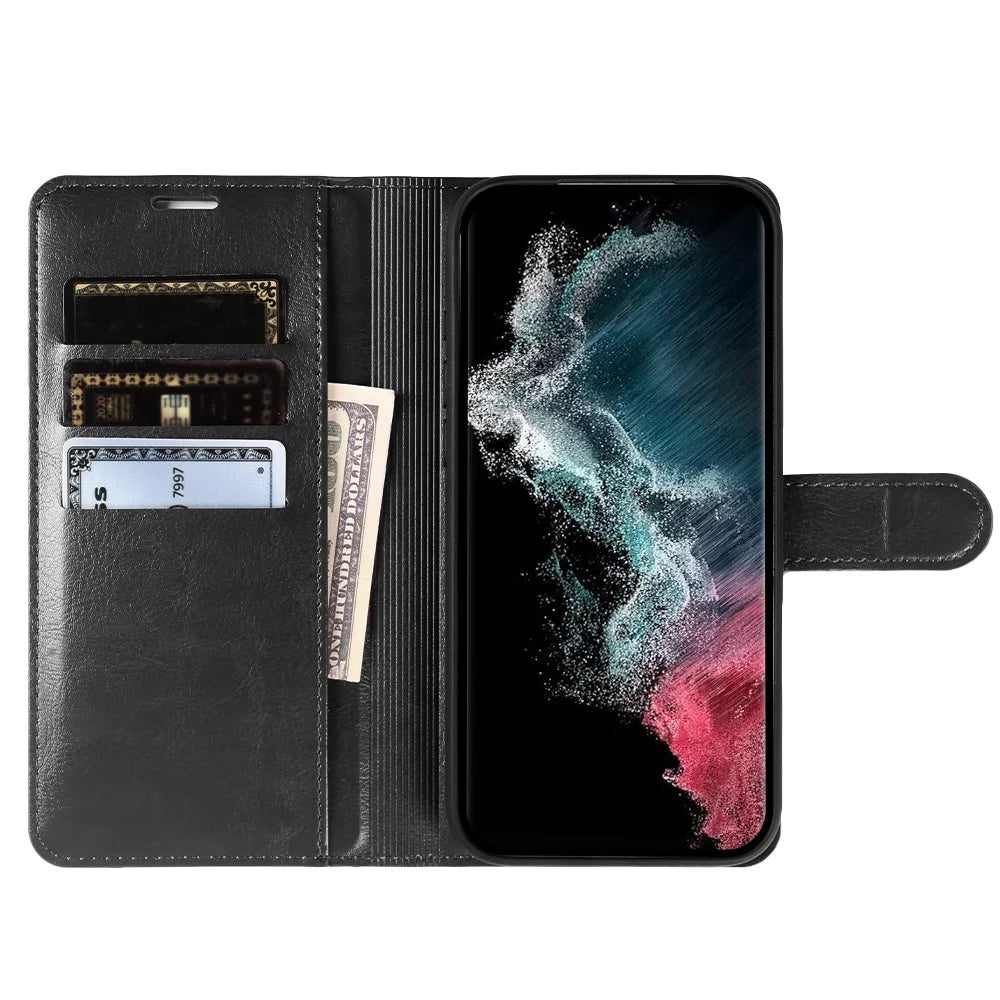 For Samsung Galaxy S22 Ultra 5G Wallet Case Crazy Horse Texture Leather Flip Phone Cover with Magnetic Closure - Black - 2