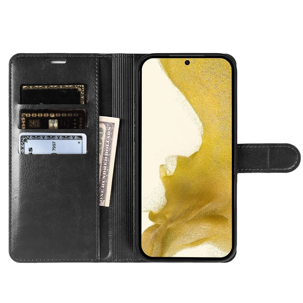 For Samsung Galaxy S22 5G Wallet Case Crazy Horse Texture Leather Flip Phone Cover with Magnetic Closure - Black - 2