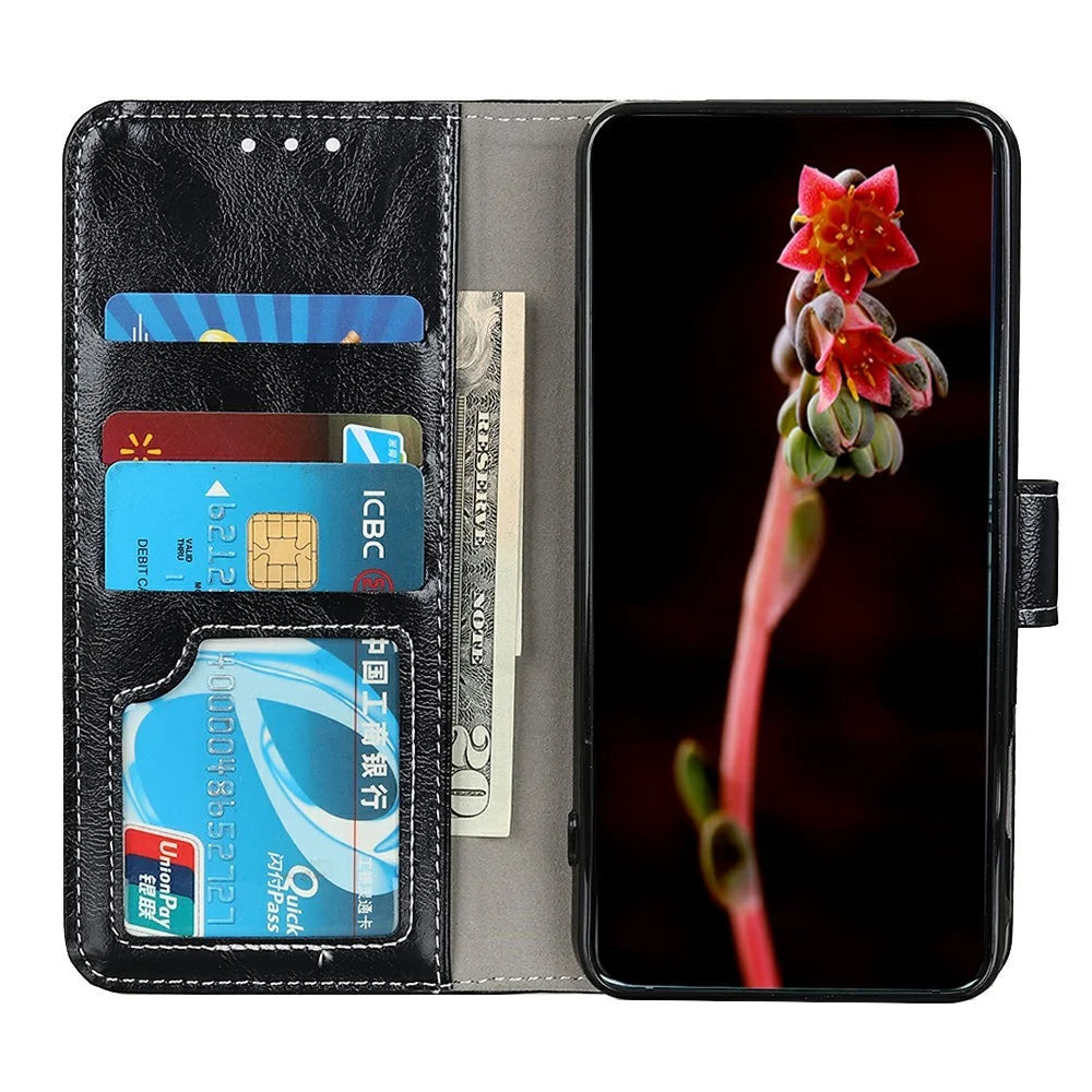 For Samsung Galaxy A27 5G Case Wallet Leather Phone Cover Crazy Horse Texture - Black - 3