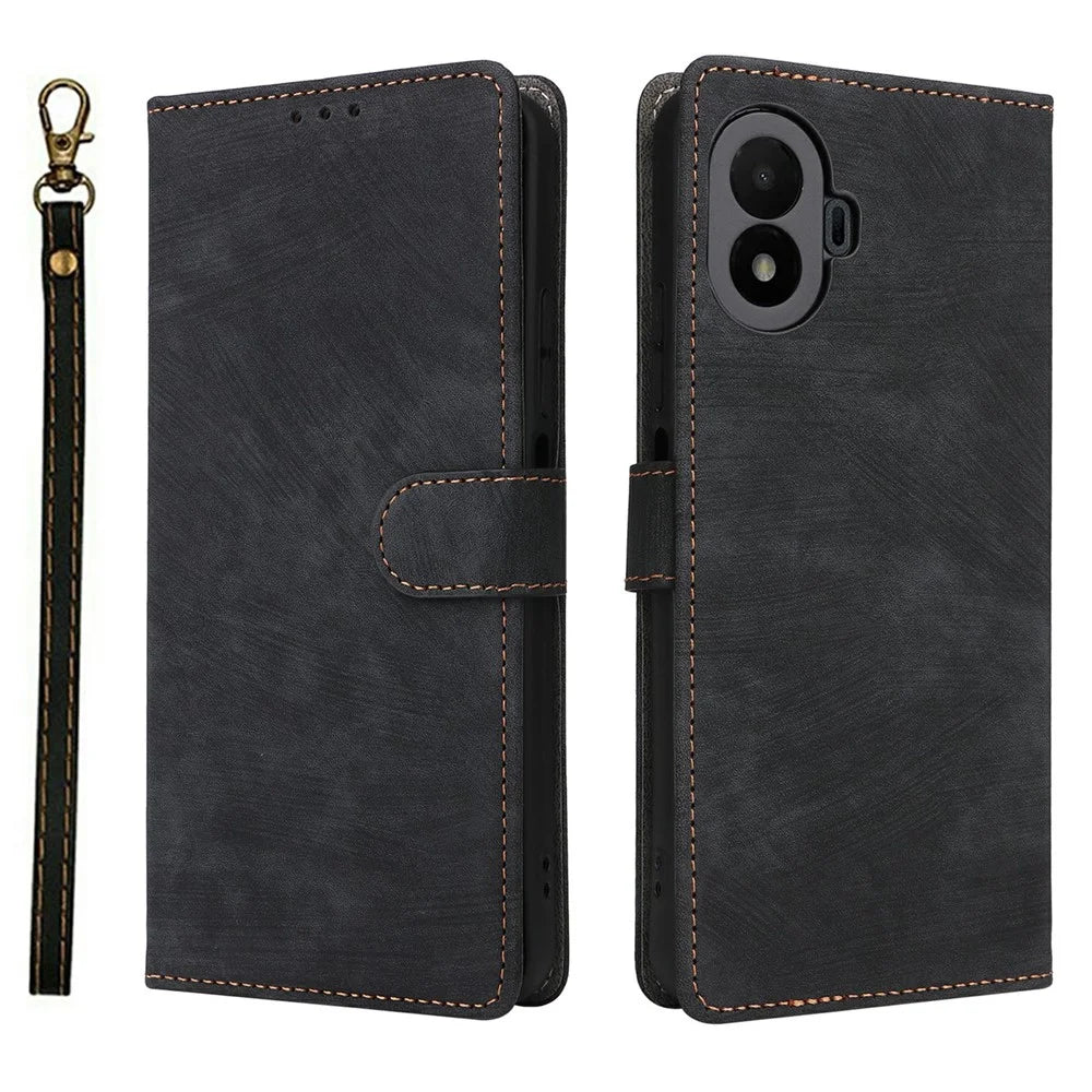 For TCL K70 SE 4G Case Wallet RFID Blocking PU Leather Phone Cover Stand with Strap - Black - 1