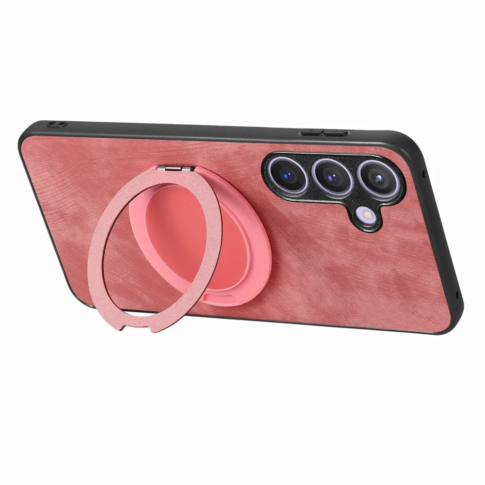 For Samsung Galaxy A27 5G Phone Case with Rotating Kickstand Stress Relief Retro Leather Back Cover - Pink - 5