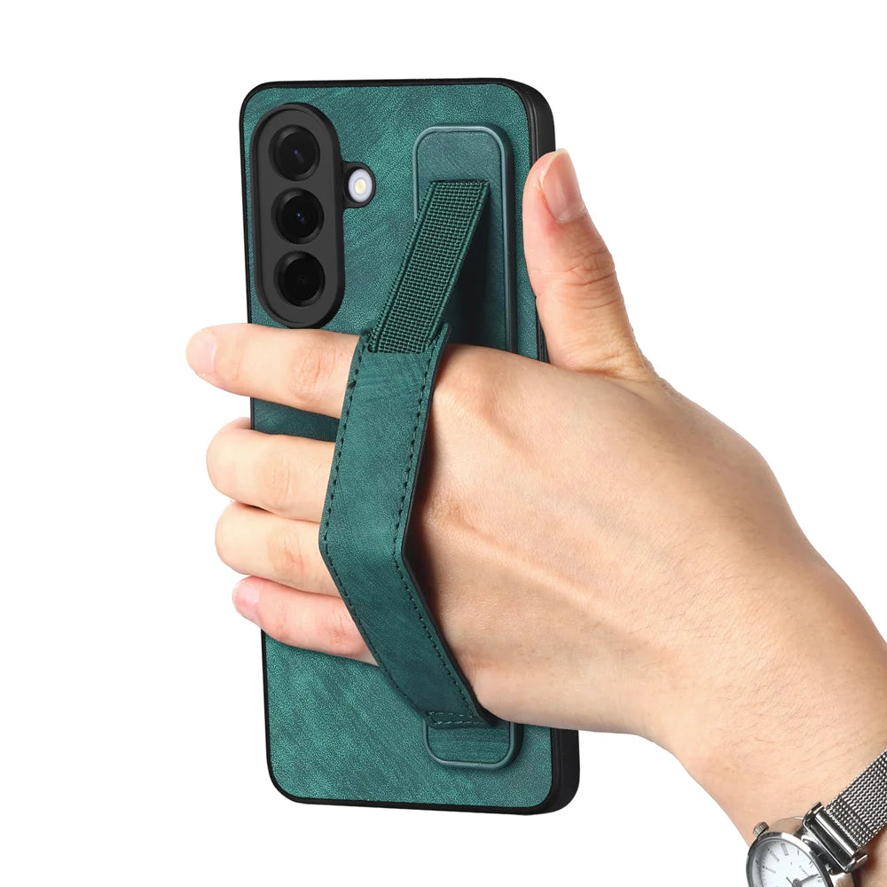 For Samsung Galaxy A27 5G Case with Wristband Kickstand Leather + TPU Phone Cover - Green - 2