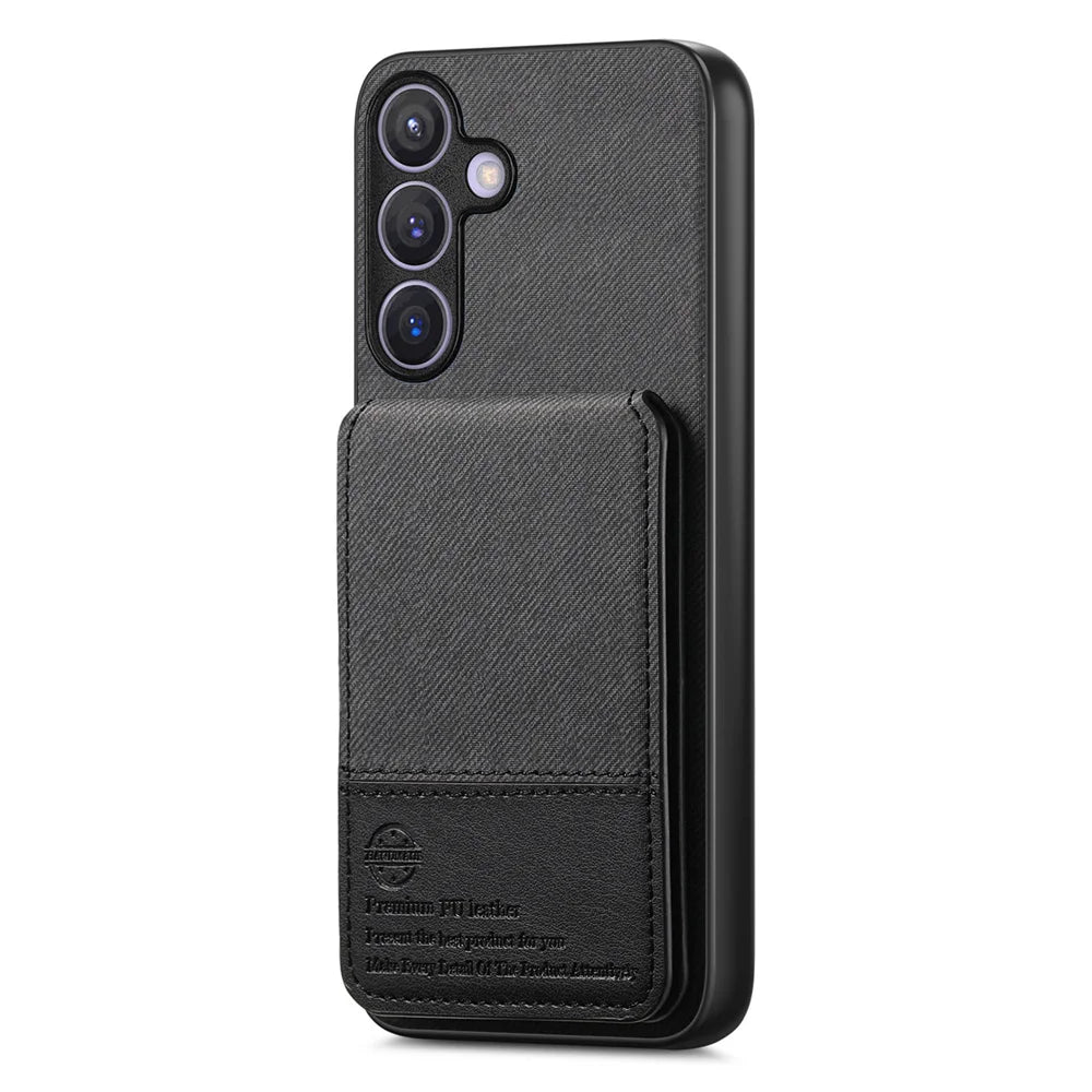 For Samsung Galaxy A27 5G Case Cloth Texture Leather + PC + TPU RFID Blocking Phone Cover with Card Holder - Black - 2