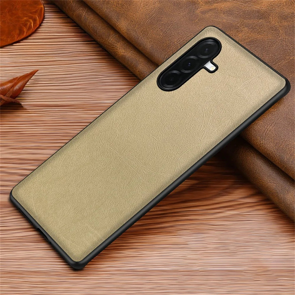 For Samsung Galaxy A27 5G Case Silk-Textured PU Leather Coated PC TPU Protective Phone Back Cover - Gold - 2
