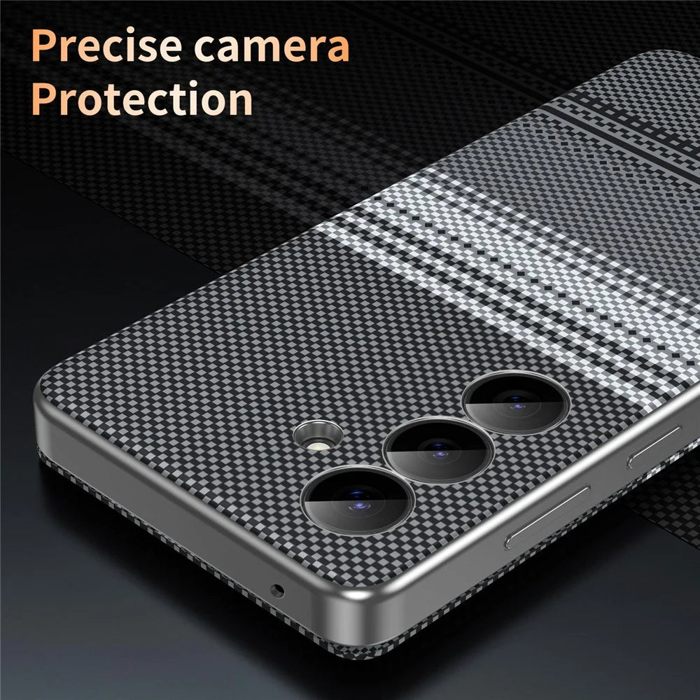 For Samsung Galaxy A55 5G Case Card Slot View Window Gradient Color Checkered Pattern Leather Phone Cover - Black - 6