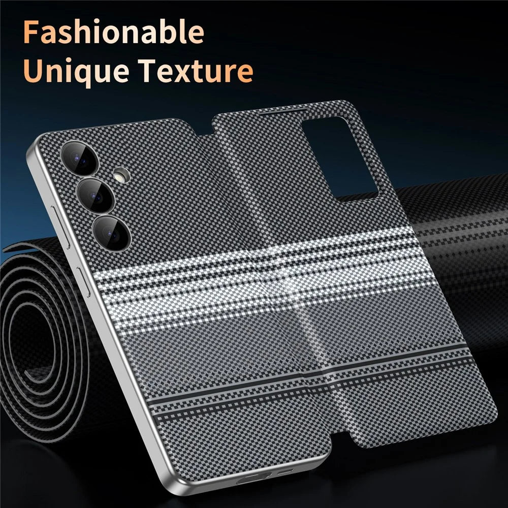 For Samsung Galaxy S25 Case Card Slot View Window Gradient Color Checkered Pattern Leather Phone Cover - Black - 7