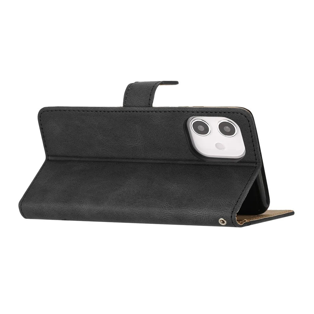 For Samsung Galaxy A04 4G (164.4 x 76.3 x 9.1 mm) Phone Case Wallet Crazy Horse Texture PU Leather Cover Stand Phone Case with Strap - Black - 3
