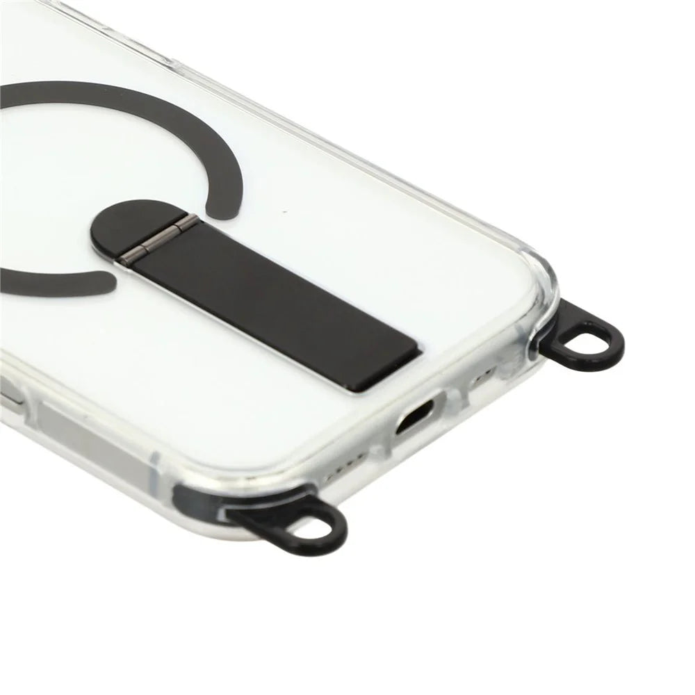 For iPhone 16 Pro Max Magnetic Case Kickstand PC TPU Phone Cover with 30cm Short Strap / 120cm Long Strap - Black - 7
