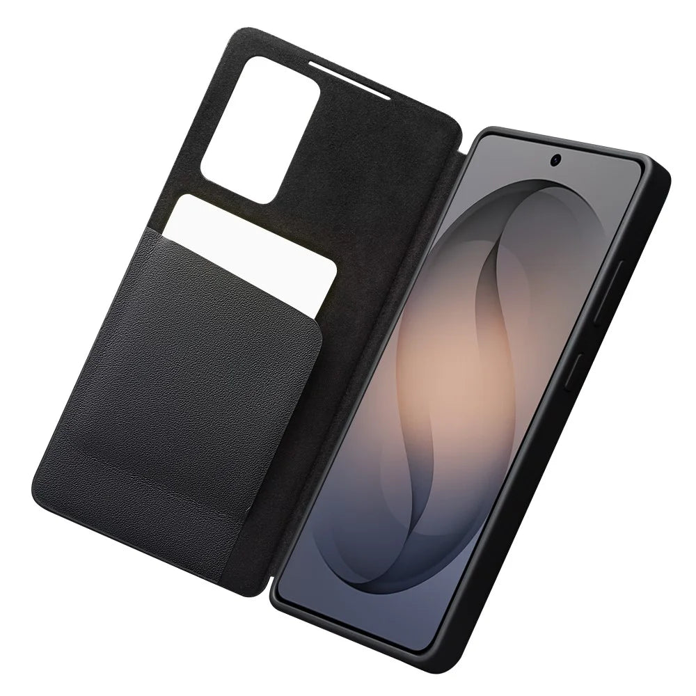 QIALINO For Samsung Galaxy S26+ Case View Window Genuine Cow Leather Flip Phone Cover (APP Version) - Black - 2