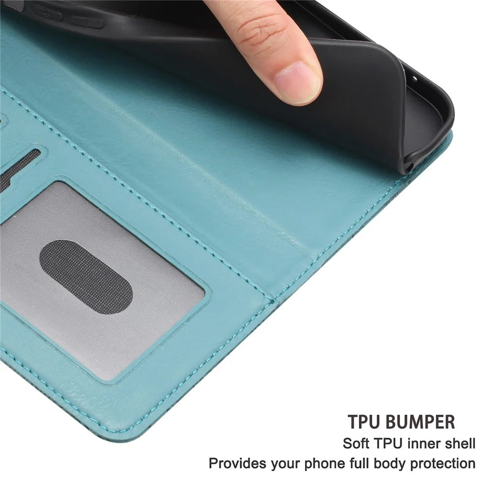 For Samsung Galaxy A27 5G Case Flower Imprint Leather Flip Wallet Phone Cover with Wrist Strap - Blackish Green - 7