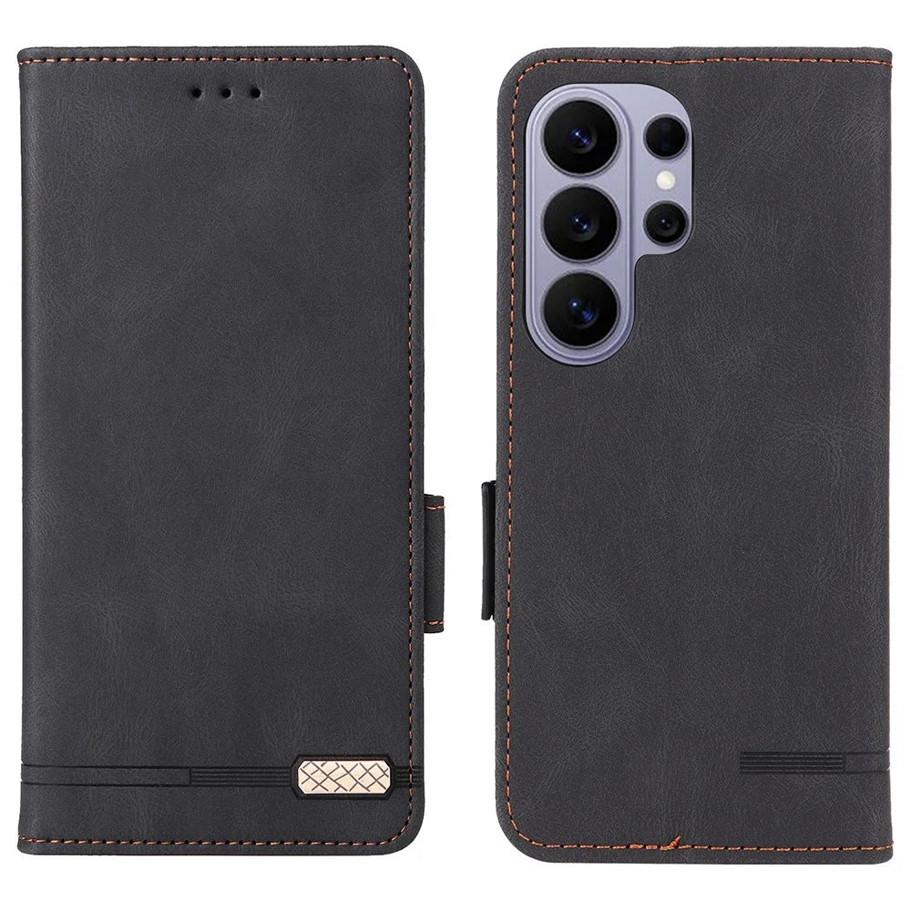 For Samsung Galaxy S26 Ultra Case Leather Wallet Flip Phone Cover with Hardware Decor - Black - 1