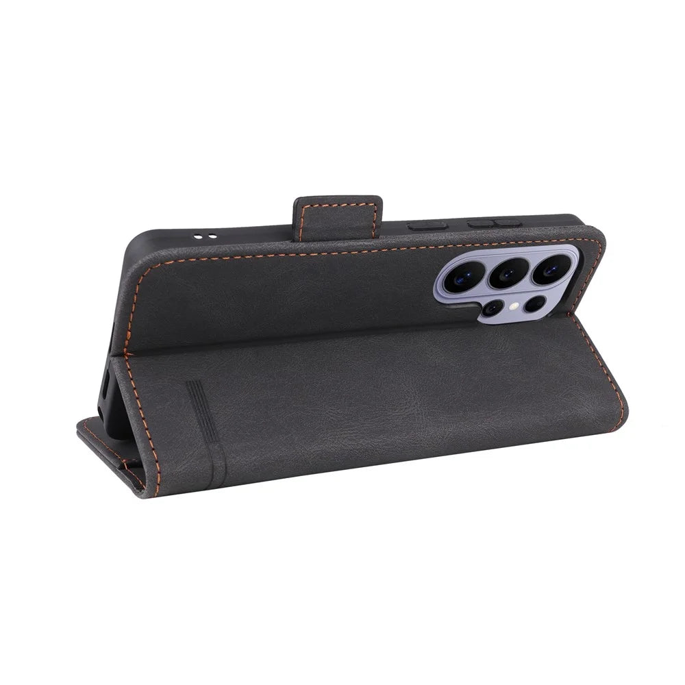 For Samsung Galaxy S26 Ultra Case Leather Wallet Flip Phone Cover with Hardware Decor - Black - 2