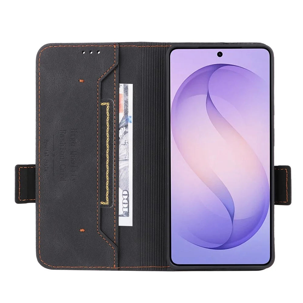 For Samsung Galaxy S26 Ultra Case Leather Wallet Flip Phone Cover with Hardware Decor - Black - 4