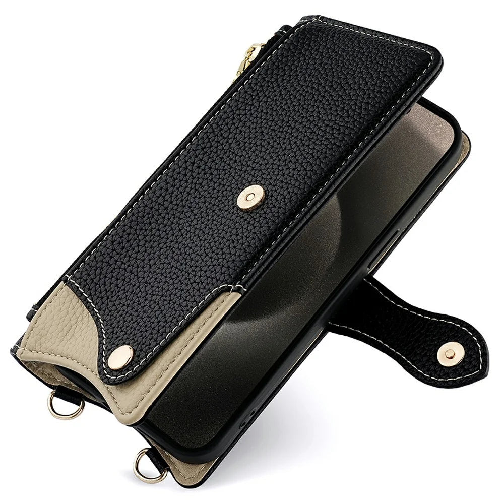 For OnePlus Turbo 6 5G / Turbo 6V 5G Leather Case Wallet Stand Cover Irregular Tail Style with Chain Strap - Black - 2
