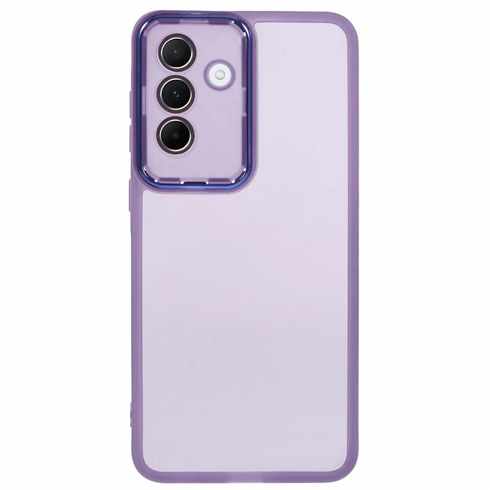 For Samsung Galaxy A27 5G Case Electroplated Camera Frame TPU Phone Cover - Transparent Purple - 1