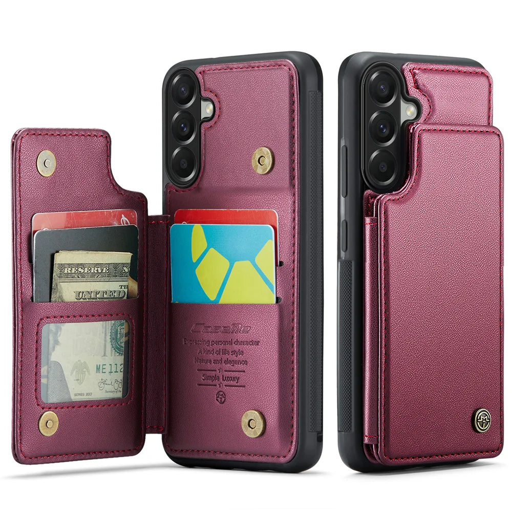 CASEME C22 for Samsung Galaxy A37 5G Case with RFID Blocking 5 Card Slots Leather Back Cover - Red - 1