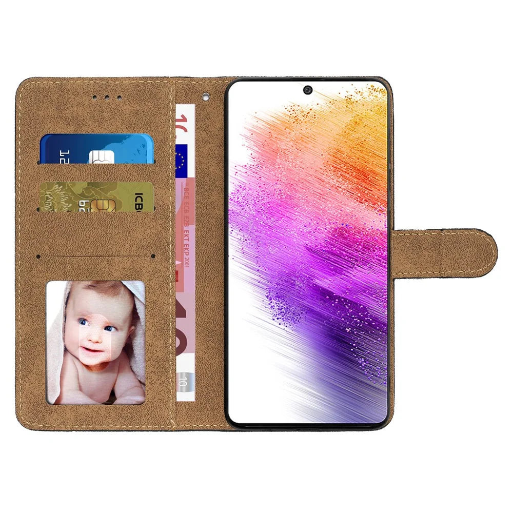 For Samsung Galaxy S22 Ultra 5G Crazy Horse Texture PU Leather Flip Phone Case Imprinted Lines Stand Magnetic Clasp Wallet Cover with Strap - Black - 2