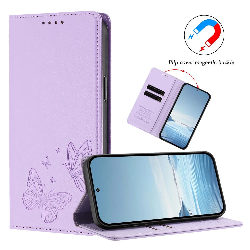 For Samsung Galaxy A27 5G Wallet Case RFID Blocking Butterfly Imprinted Magnetic Flip Leather Cover - Light Purple - 4