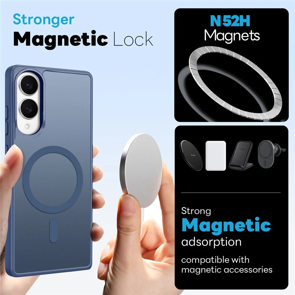 NORTHJO For Samsung Galaxy S25 Edge Case Translucent Matte Shockproof Phone Cover with Tempered Glass Film - Blue - 2