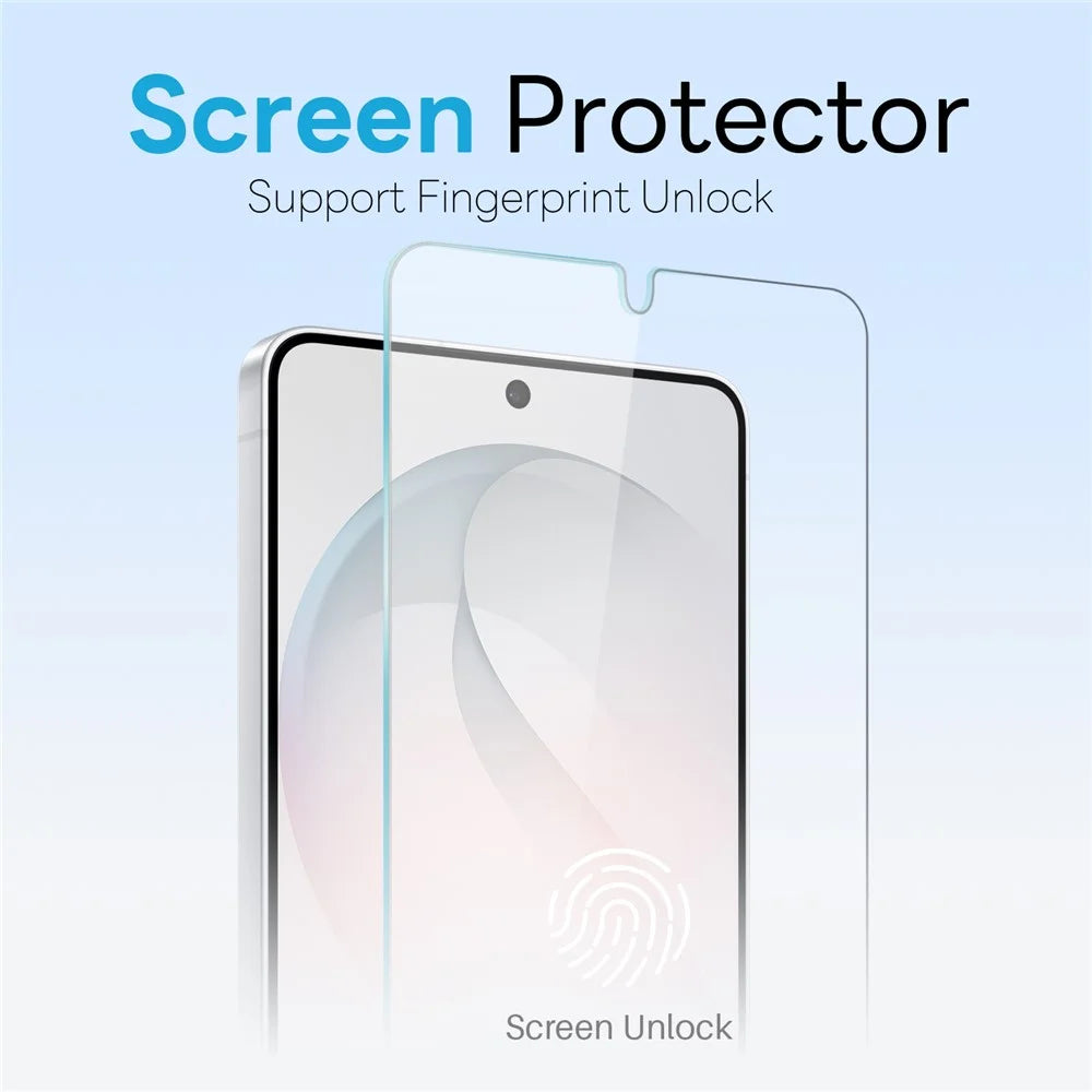 NORTHJO For Samsung Galaxy S25 Edge Case Translucent Matte Shockproof Phone Cover with Tempered Glass Film - Blue - 3