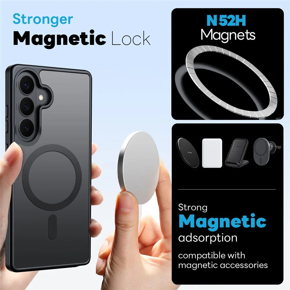 NORTHJO For Samsung Galaxy S26 Case Translucent Matte Shockproof Phone Cover with Tempered Glass Film - Black - 2