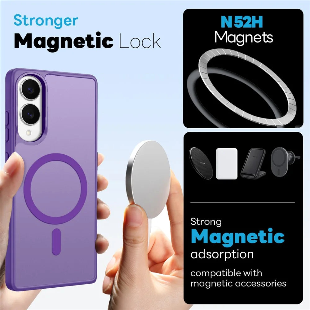 NORTHJO For Samsung Galaxy S25 Edge Magnetic Case Translucent Matte Shockproof Phone Cover Set with Front Screen Protector + Lens Film - Purple - 2