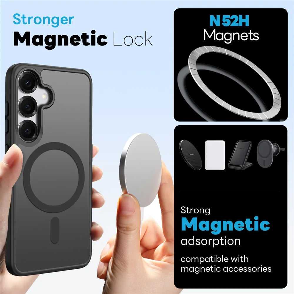 NORTHJO 5 in 1 Set for Samsung Galaxy S25 Magnetic Case Translucent Matte Shockproof Phone Cover with 2Pcs Front Screen Protector + 2Pcs Lens Film - Black - 2