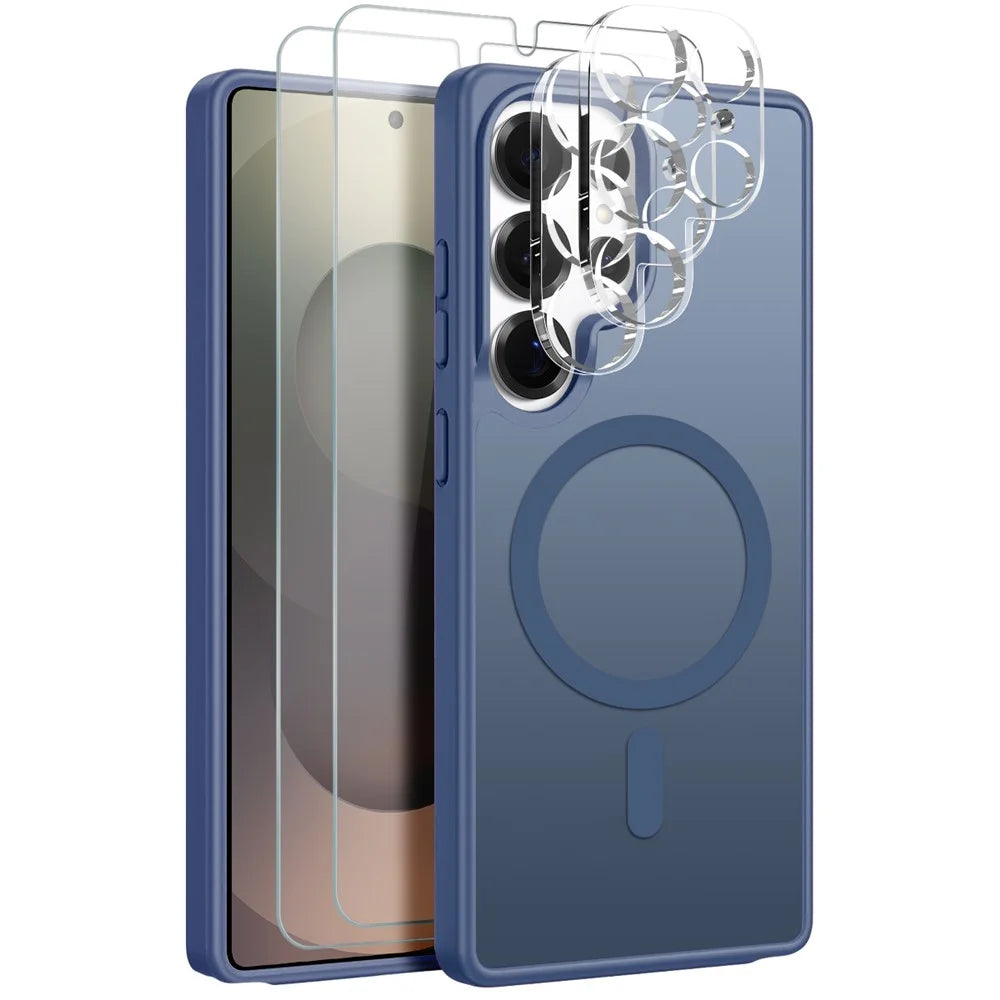 NORTHJO 5 in 1 Set for Samsung Galaxy S25 Ultra Magnetic Case Translucent Matte Shockproof Phone Cover with 2Pcs Front Screen Protector + 2Pcs Lens Film - Blue - 1