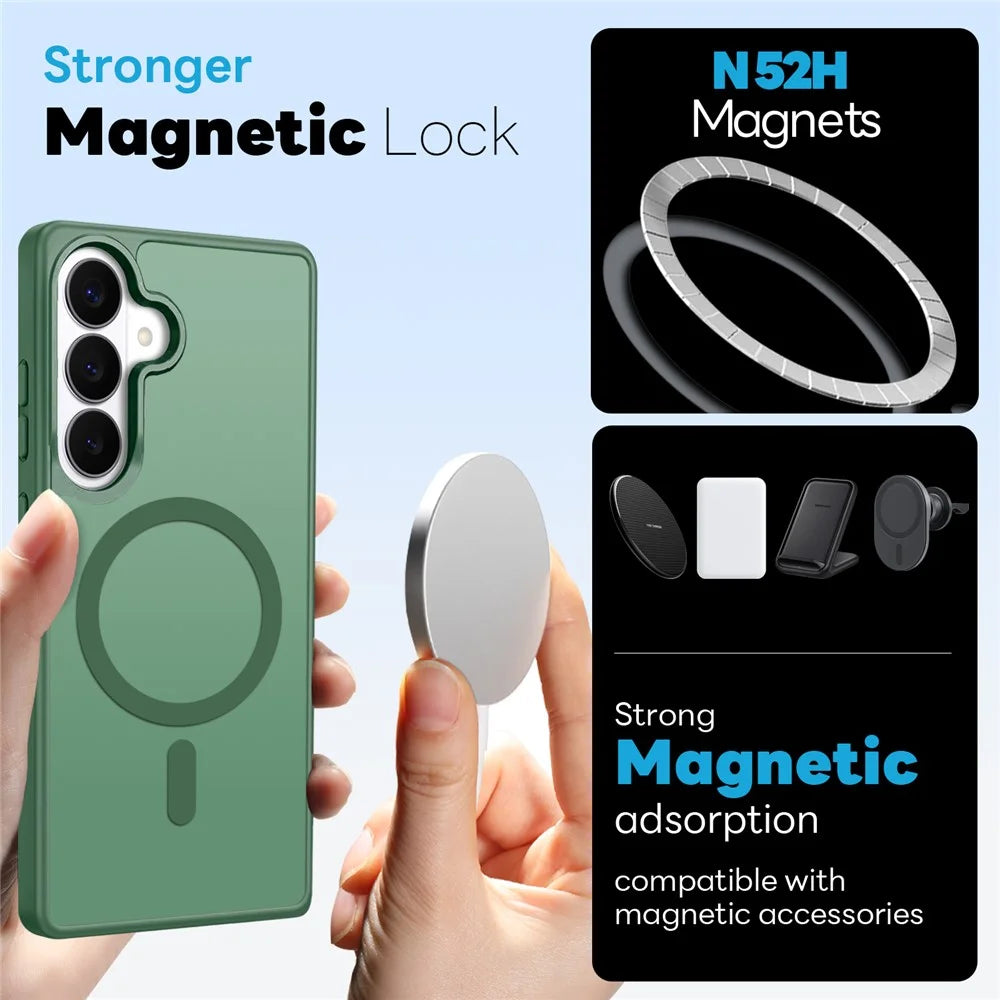 NORTHJO 5 in 1 Set for Samsung Galaxy S26 Magnetic Case Translucent Matte Shockproof Phone Cover with 2Pcs Front Screen Protector + 2Pcs Lens Film - Green - 2