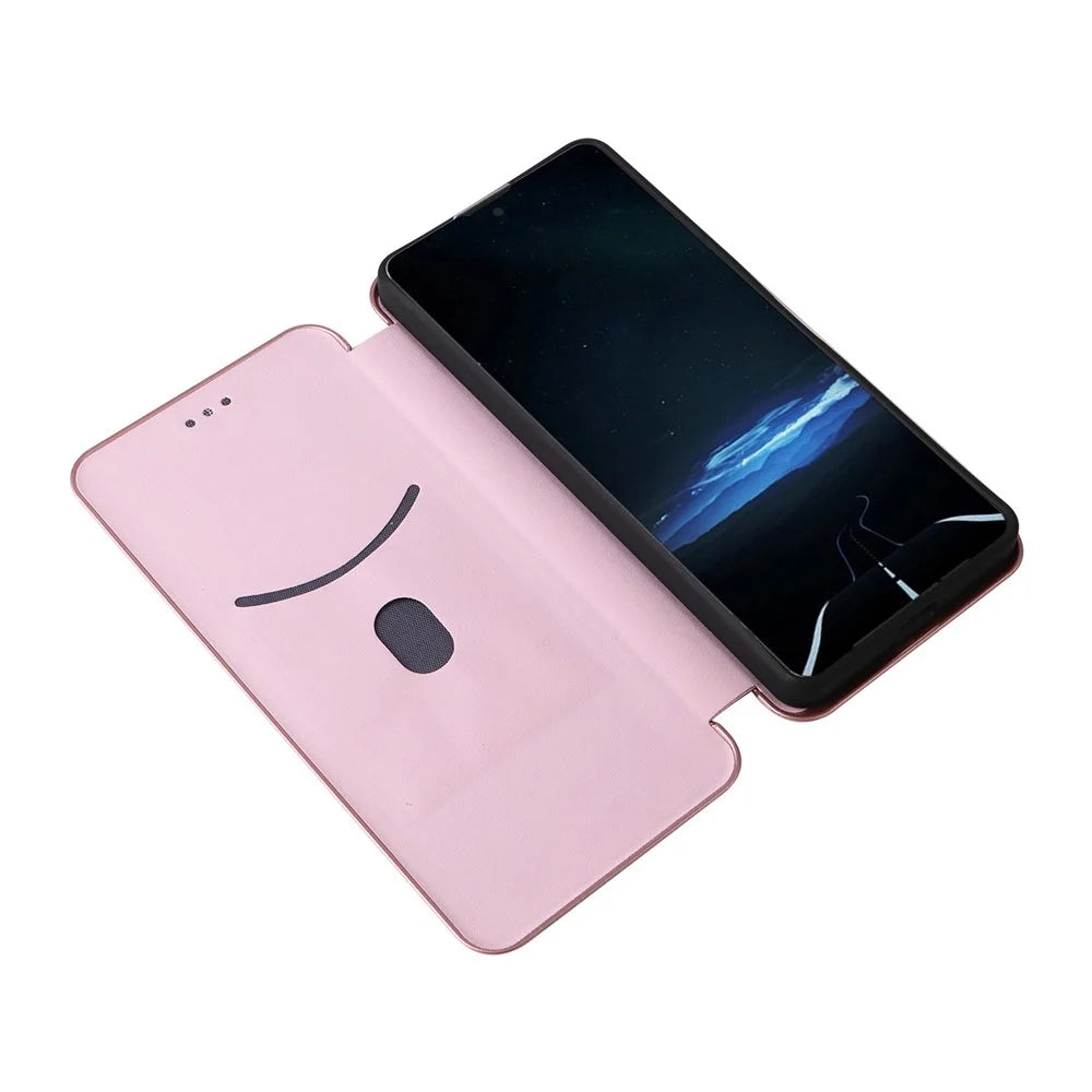 For Sony Xperia 1 VIII Phone Case Carbon Fiber Texture Drop-Proof PU Leather Phone Cover - Rose Gold - 2