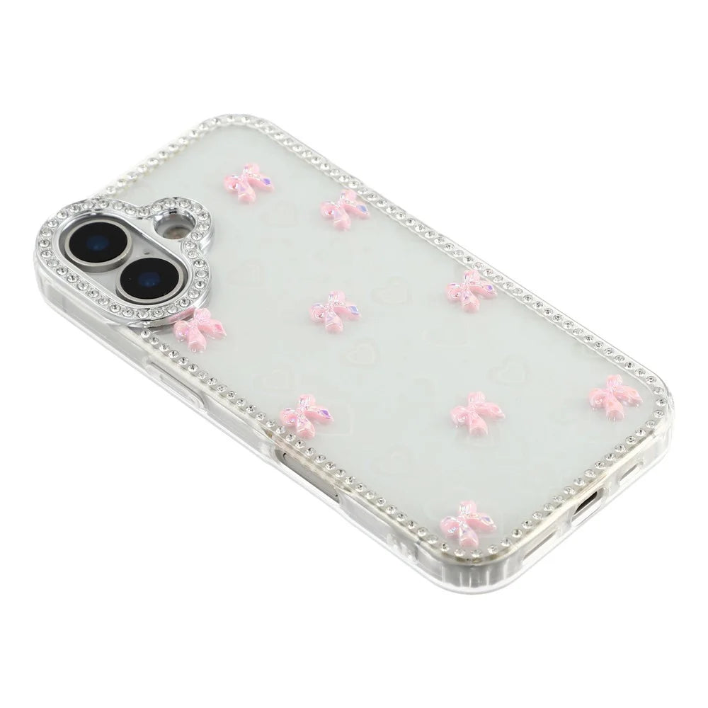 For iPhone 17 Case Rhinestone Aurora Butterfly Bow Glitter TPU + PC IMD Phone Cover - Heart Transparent - 4