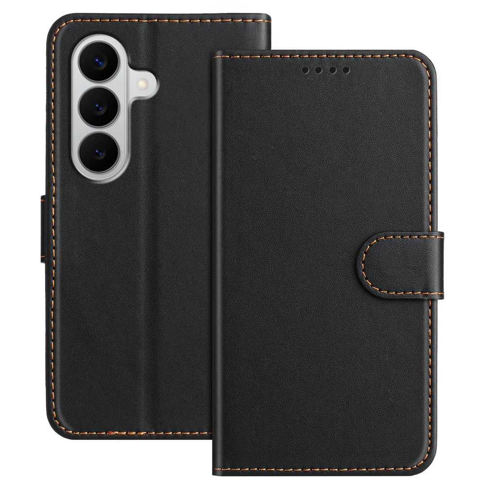 For Samsung Galaxy A27 5G Leather Case Wallet Stand Solid Color Anti Drop Phone Cover - Black - 1