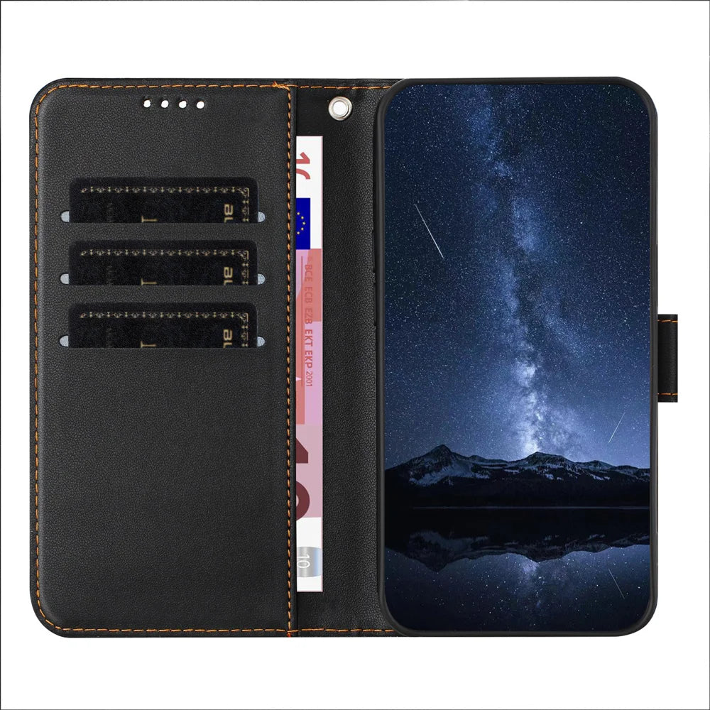 For Samsung Galaxy A27 5G Leather Case Wallet Stand Solid Color Anti Drop Phone Cover - Black - 6