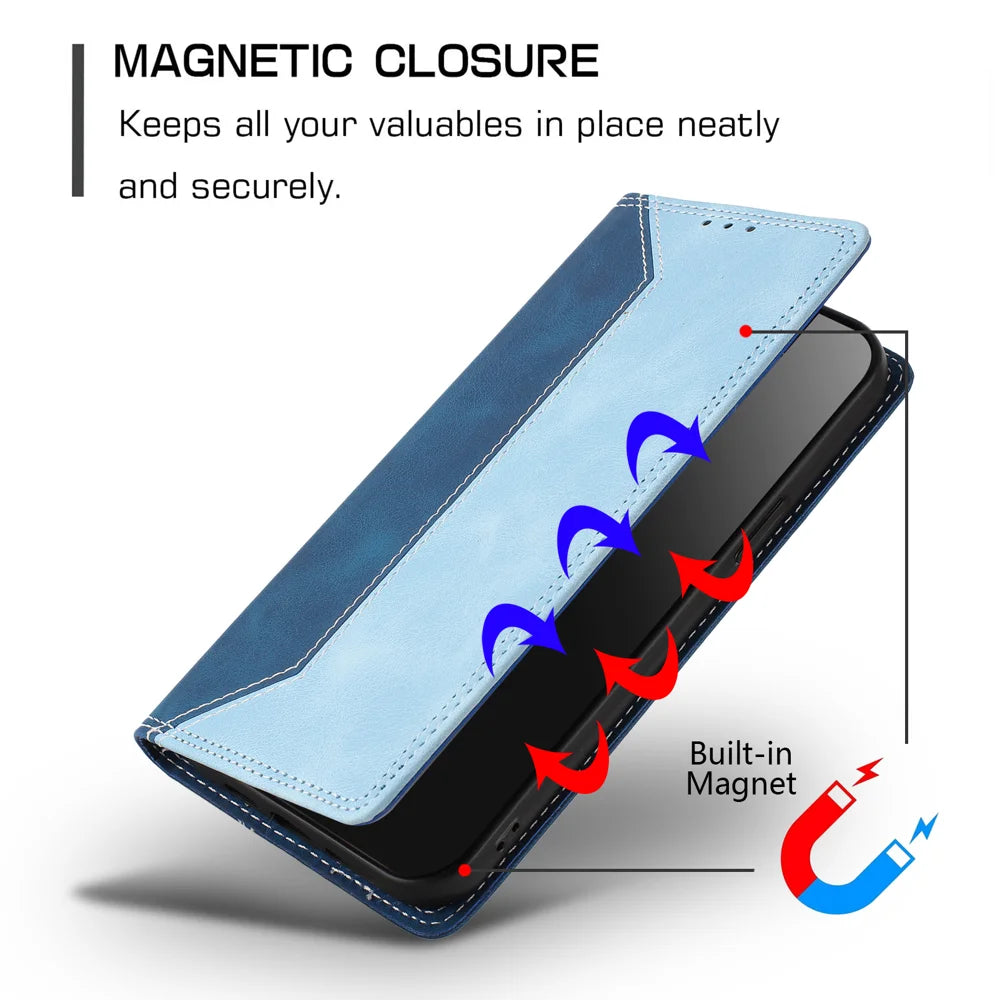 For Sony Xperia 1 VIII Leather Case Skin Touch Color Splicing RFID Blocking Wallet Stand Phone Cover - Dark Blue / Blue - 2