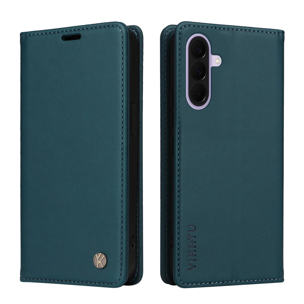 YIKATU for Samsung Galaxy A27 5G  YK-001 Phone Cases Magnetic Closure PU Leather Mobile Cover - Green - 1