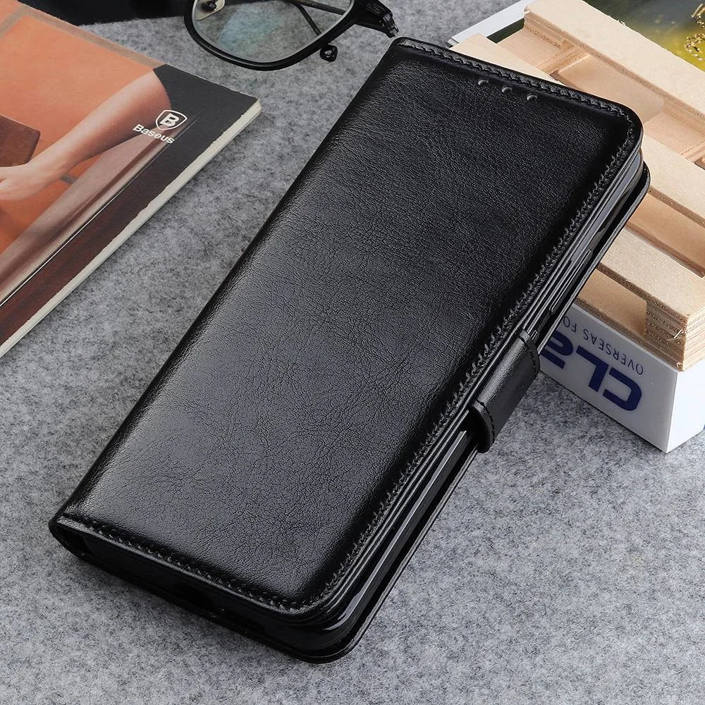Bump Proof Phone Case for Samsung Galaxy A54 5G, Wallet Phone Case Magnetic Clasp Crazy Horse Texture PU Leather Flip Cover - Black - 5